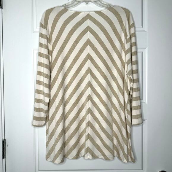 Chico’s Womens LS Cream Gold Metallic Striped Tunic Top Size 3/Large - Picture 2 of 6